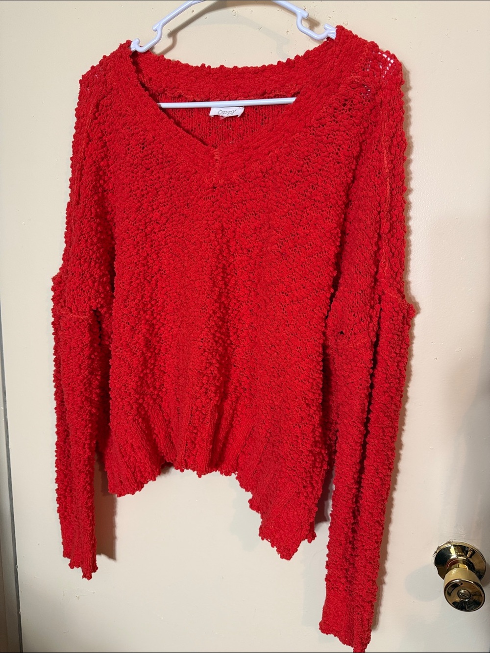 ODDY Red V-Neck Popcorn Knit Sweater
